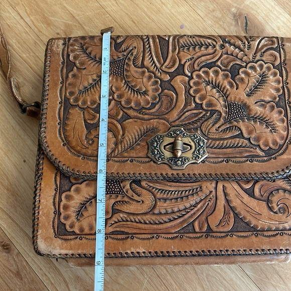 Vintage tooled Mexican leather irises saddle leather bag purse - Picture 10 of 12